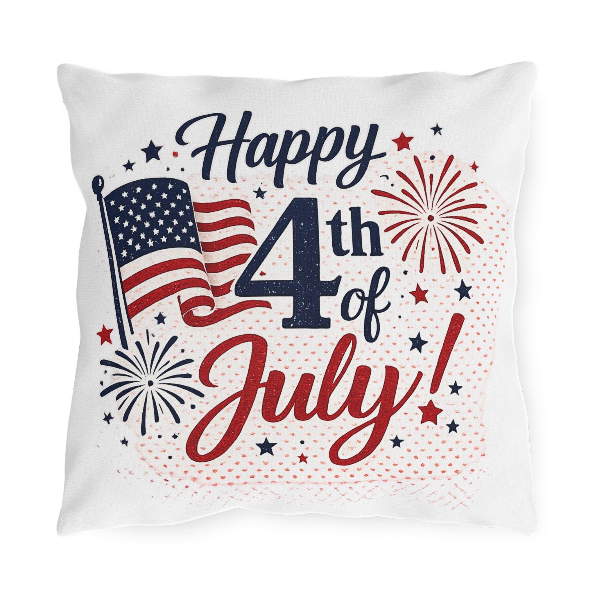 Happy 4th of July Outdoor Pillow — Patriotic American Flag Fireworks Cushion