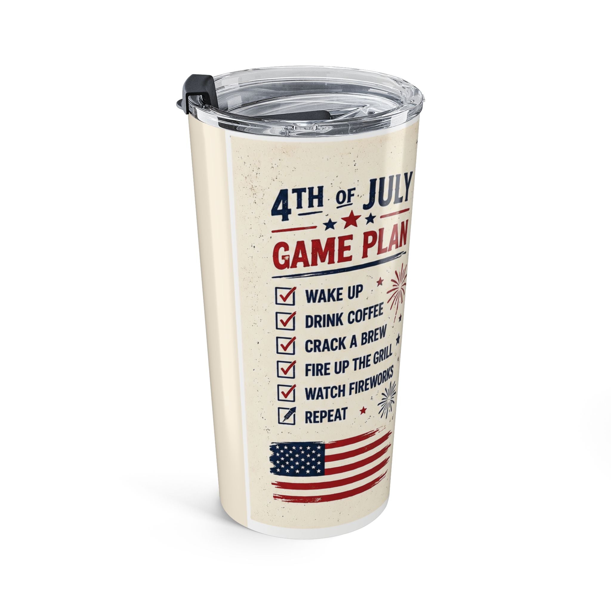 20oz Patriotic Tumbler – Red White & BBQ Fourth of July Travel Cup
